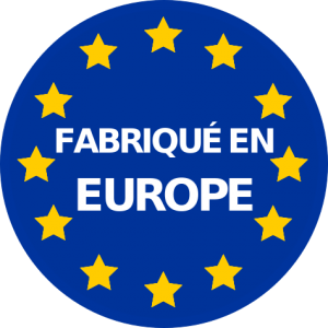 logo fabriqué en Europe bleu étoiles jaunes