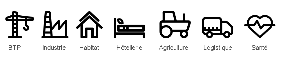 btp, industrie, habitat, hotellerie, agriculture, logistique, santé